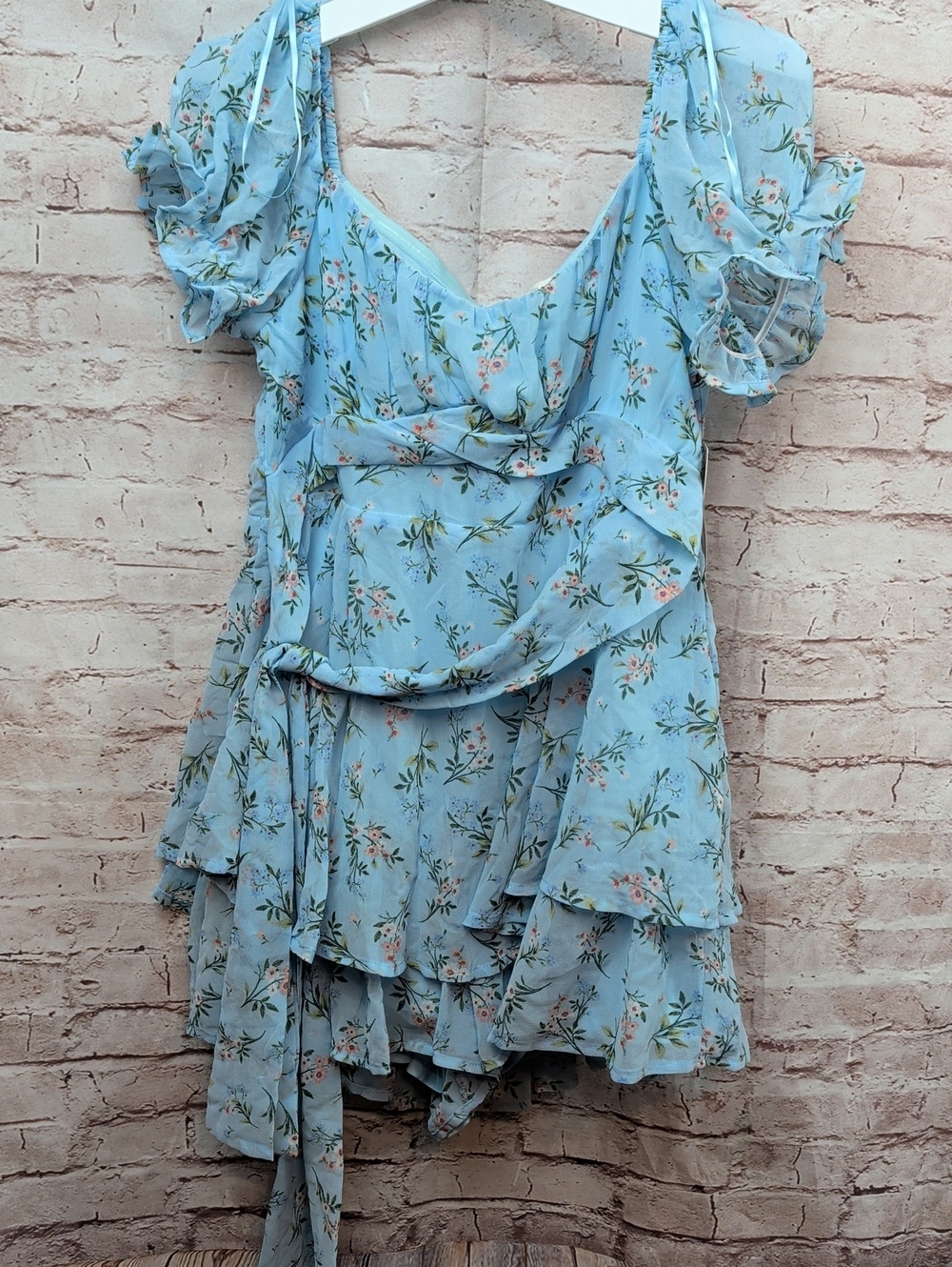 Light Blue Floral Ruffled Romper Blue Rain Medium New Nwt